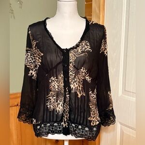 Violet & Claire Sheer Blouse with Lace Trim.